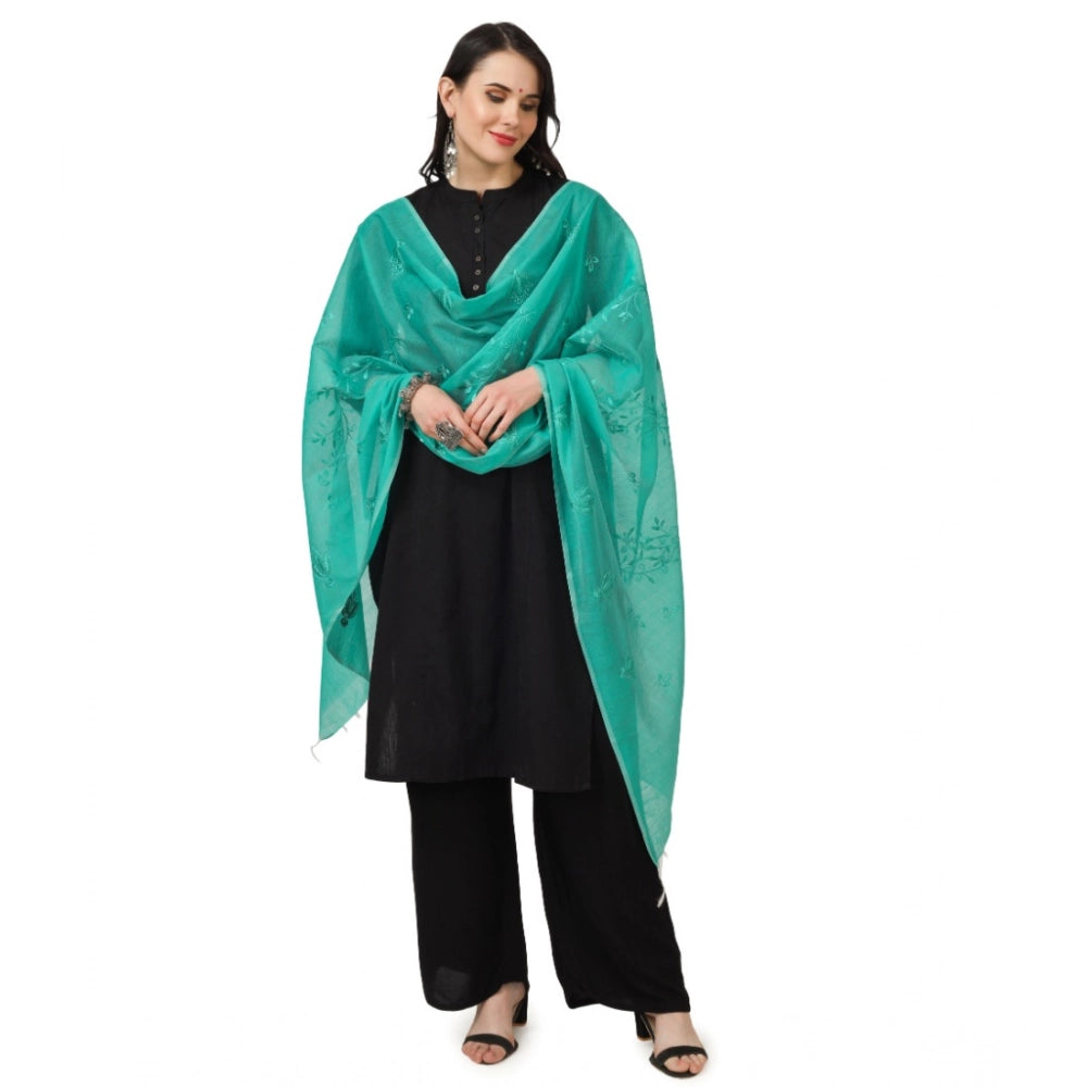 Generic Women's Cotton Embroidered Dupatta (Turquoise, Length: 2.25 to 2.50 Mtr)