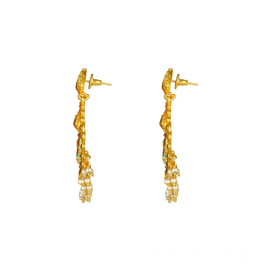 Generic Women's Rose Gold Plated Alloy Kundan Earrings & Mangtikka (Green)