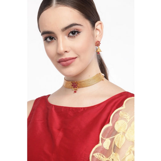 Generic Women's Rose Gold Plated Alloy Necklace & Earings Set (Gold)