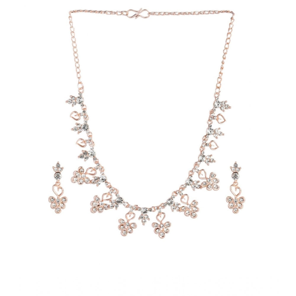 Generic Women's Rose Gold Plated Brass Necklace & Earings Set (Gold)