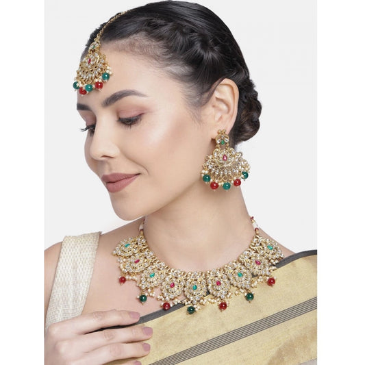 Generic Women's Rose Gold Plated Alloy Necklace & Earings Set (Light Green)
