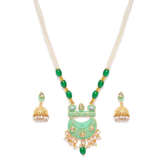 Generic Women's Rose Gold Plated Alloy Necklace & Earings Set (Green)
