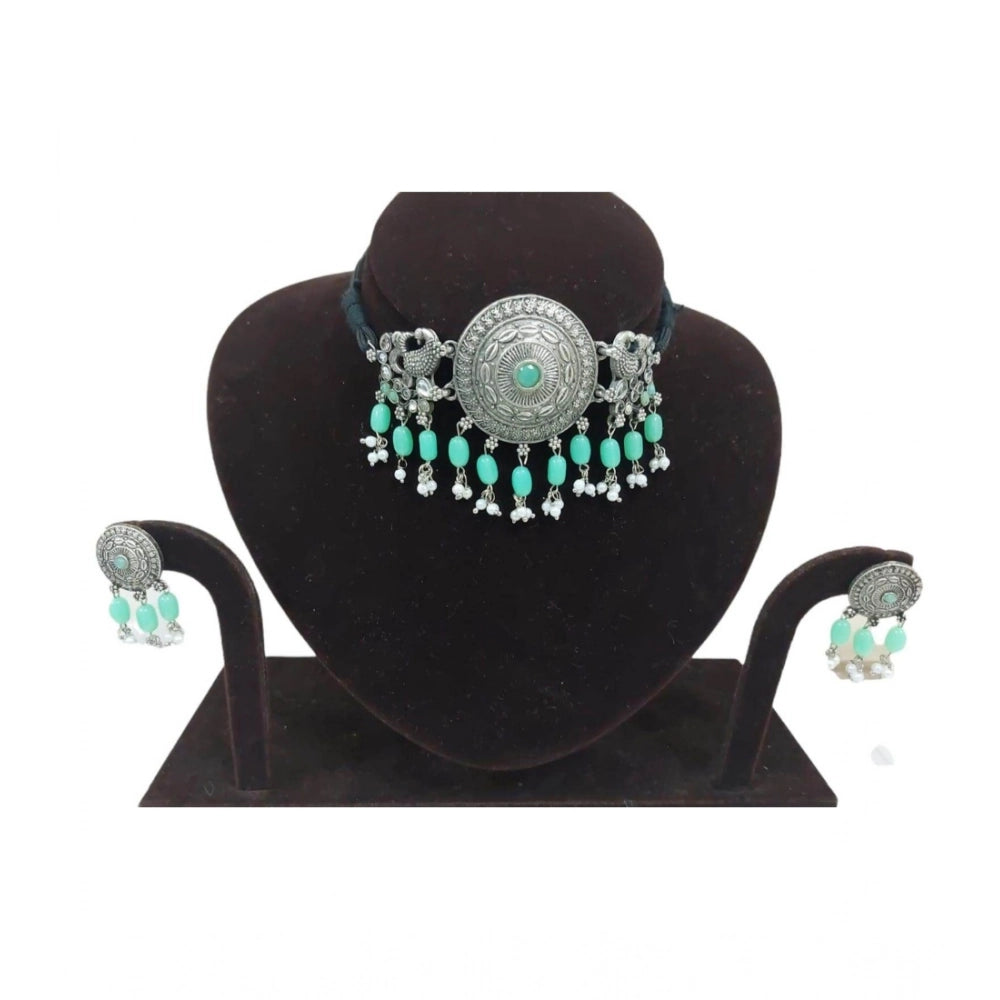 Generic Women's Rose Gold Plated Alloy Necklace & Earings Set (Light Green)