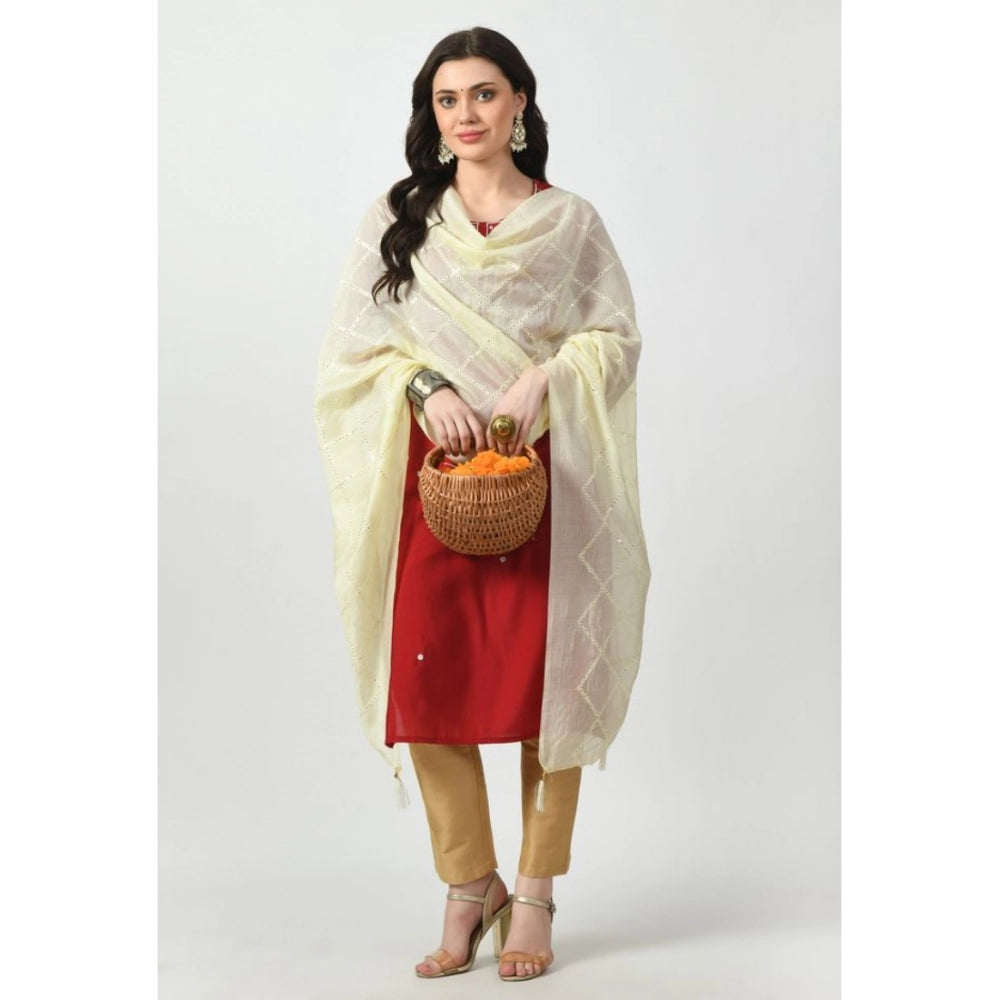 Generic Women's Chanderi Self Design Dupatta (Off White, Length: Free Size)