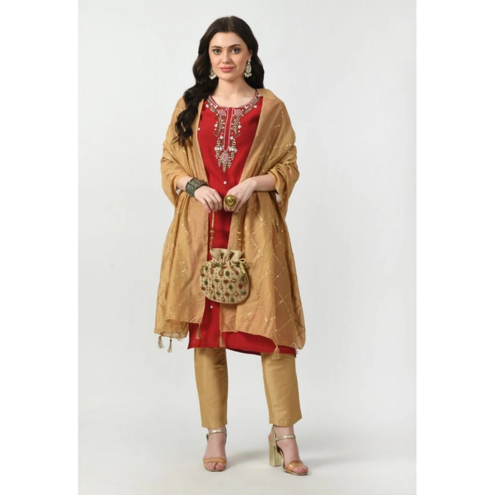 Generic Women's Chanderi Self Design Dupatta (Gold, Length: Free Size)