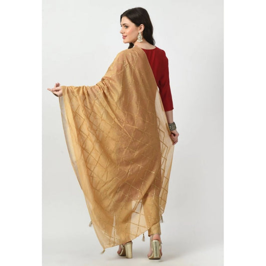 Generic Women's Chanderi Self Design Dupatta (Gold, Length: Free Size)