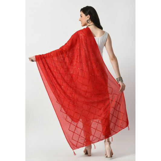 Generic Women's Chanderi Self Design Dupatta (Red, Length: Free Size)