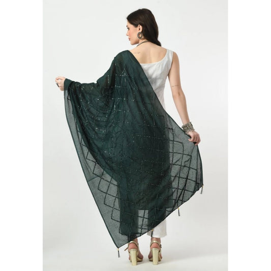 Generic Women's Chanderi Self Design Dupatta (Green, Length: Free Size)