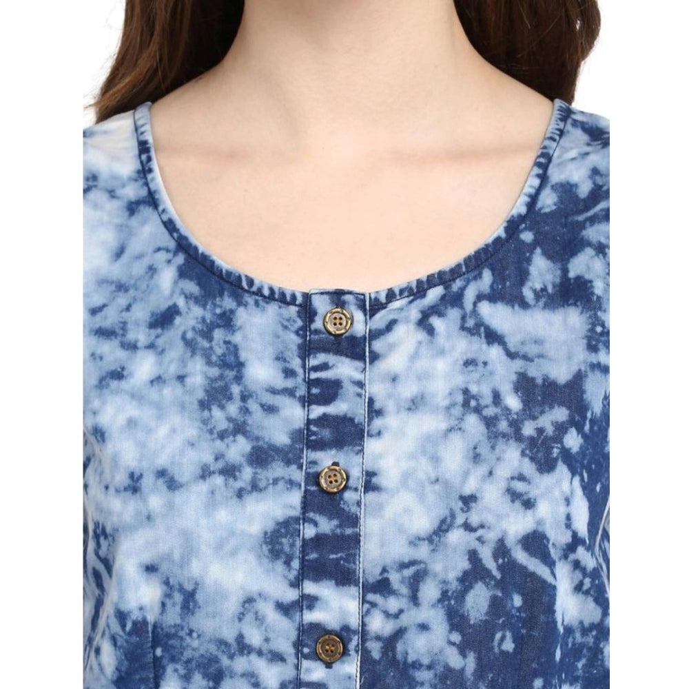 Generic Women's Denim Tie & Dye Sleeveless Above Knee Dress (Blue)