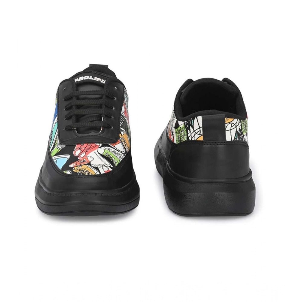 Generic Men's Casual Synthetic Printed Lace-Up Shoes (Black)