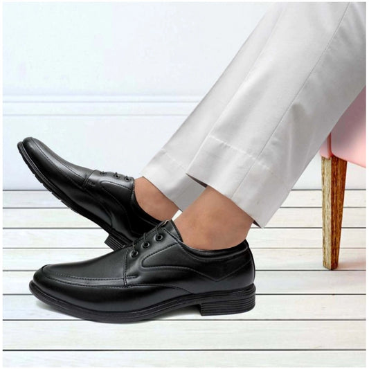 Generic Men's Casual Faux Leather Solid Lace-Up Formal Shoes (Black)