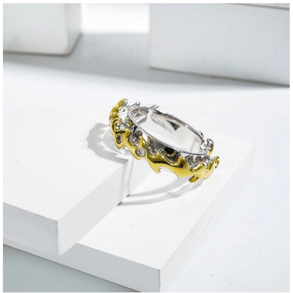 Generic Stainless Steel Double Tone High-Quality Freesize Ring (Silver Plated)