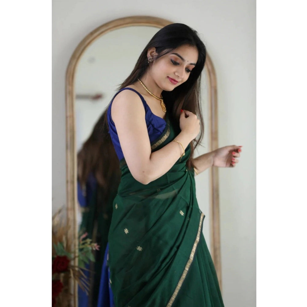 Generic Women's Cotton Printed Saree With Unstitched Blouse 5.5Mtr (Green)