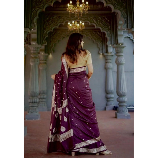 Generic Women's Cotton Printed Saree With Unstitched Blouse 5.5Mtr (Purple)