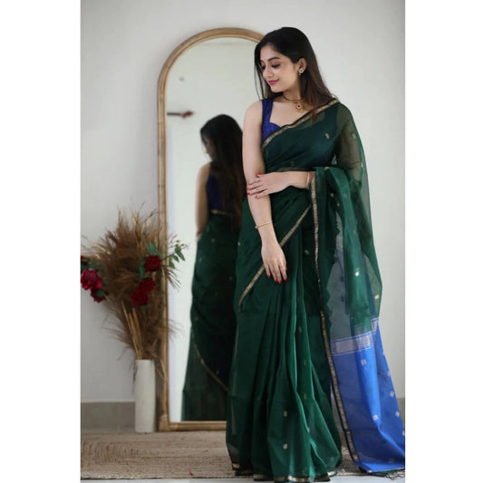 Generic Women's Cotton Printed Saree With Unstitched Blouse 5.5Mtr (Green)