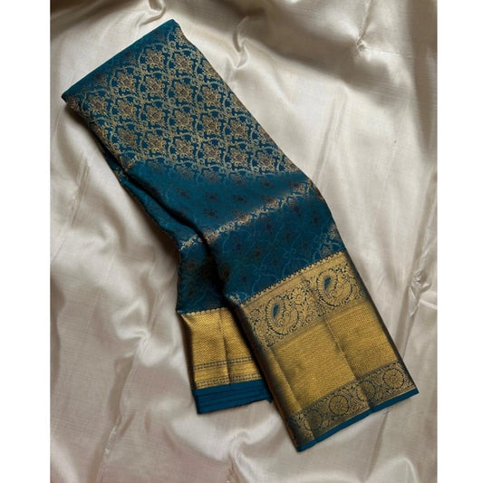 Generic Women's Silk Printed Saree With Unstitched Blouse 5.5Mtr (Rama)