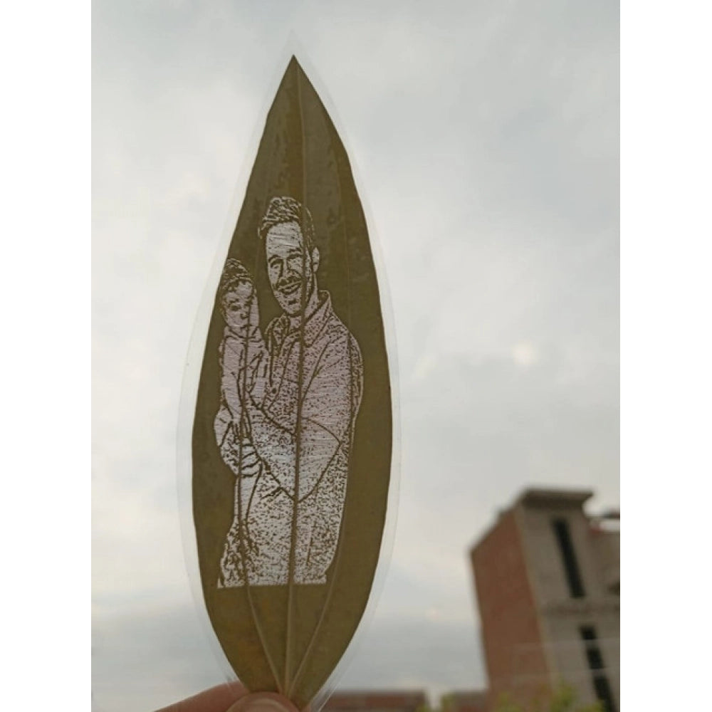 Generic Custom Father & Child Portrait Engraved on Natural Leaf – Personalized Botanical Art Gift