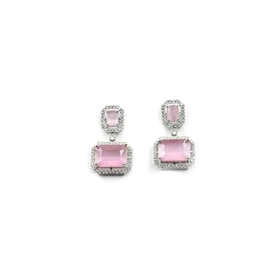 Generic Women's Brass Silver Plated Drop Earrings (Pink)
