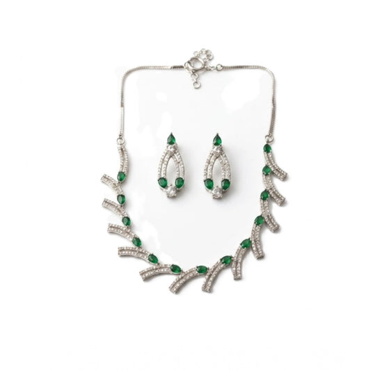 Generic Women's Brass Silver Plated Necklace set (Green)