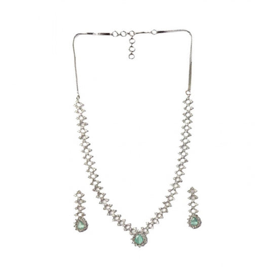 Generic Women's Brass Silver Plated Necklace set (Turquoise)