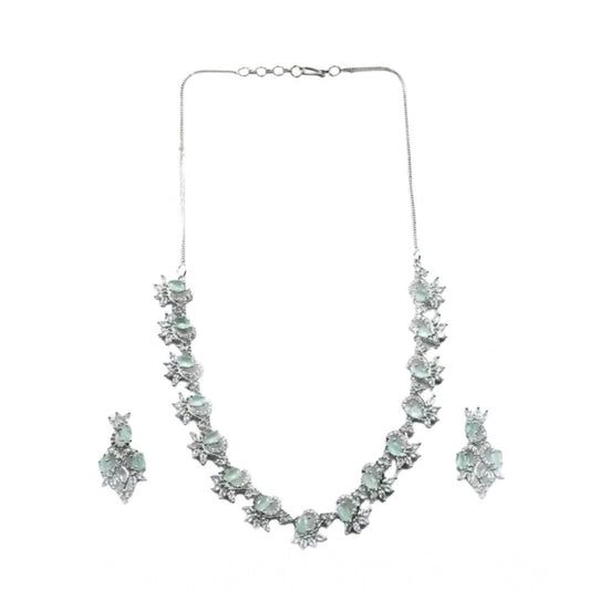 Generic Women's Brass Silver Plated Necklace set (Turquoise)
