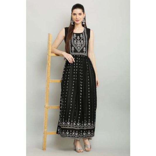Generic Women's Casual Rayon Sleeveless Kurti (Black)