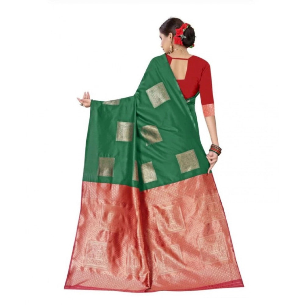 Generic Women's Soft Lichi Silk Printed Saree With Unstitched Blouse 5.5Mtr (Green)