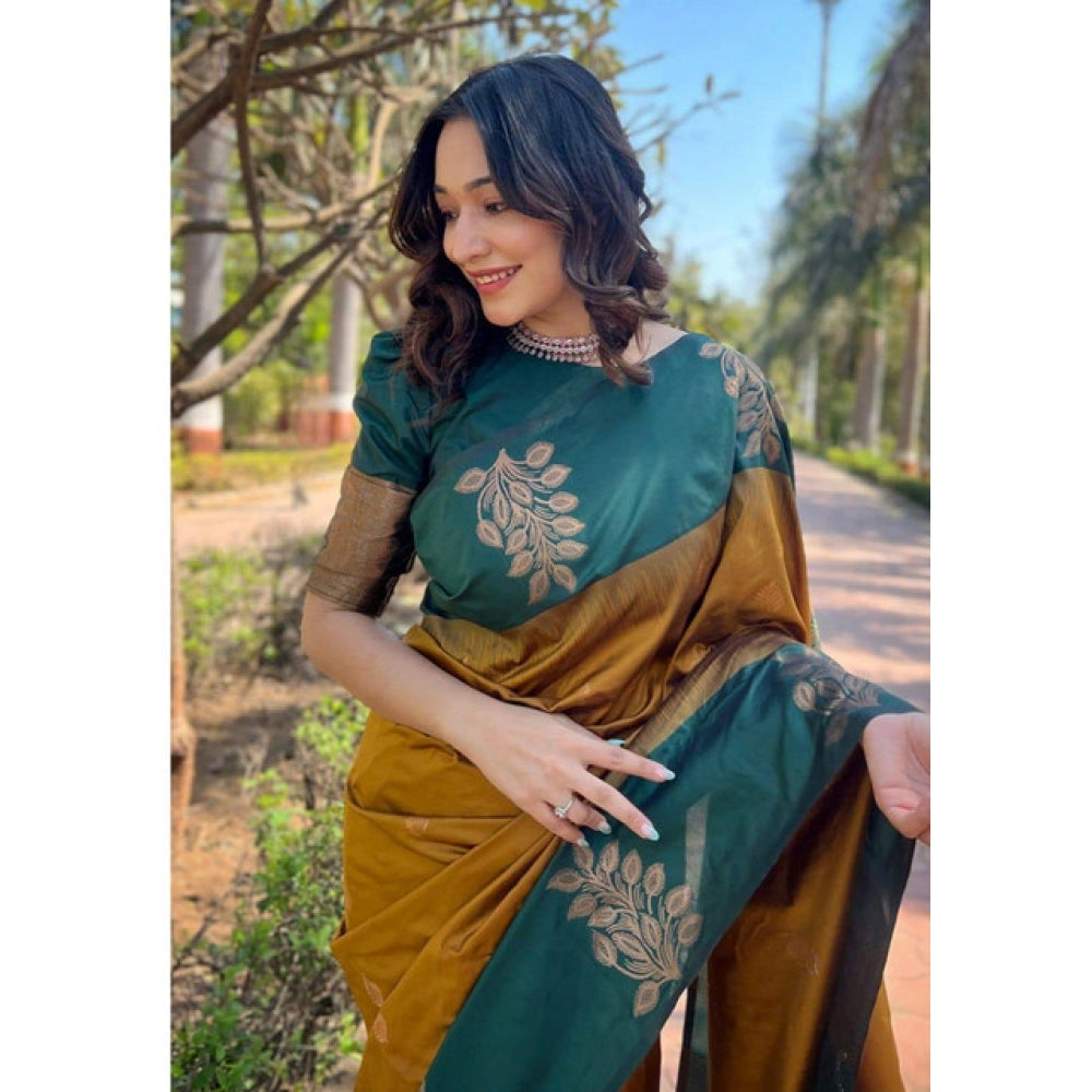 Generic Women's Soft Lichi Silk Printed Saree With Unstitched Blouse 5.5Mtr (Mustard )