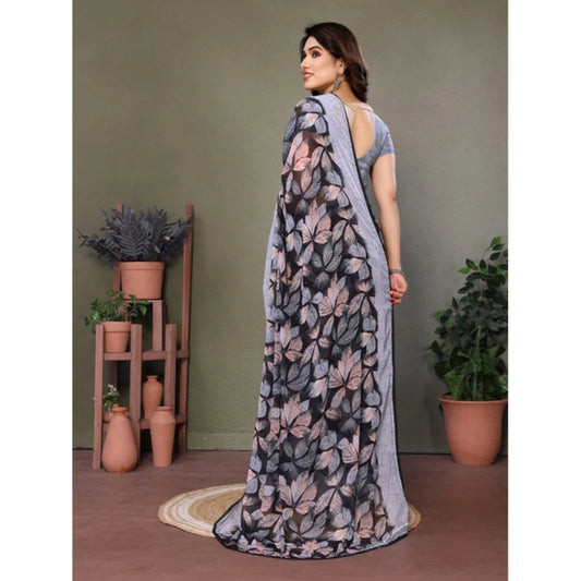 Generic Women's Chiffon Printed Saree With Unstitched Blouse 5.5Mtr (Grey)
