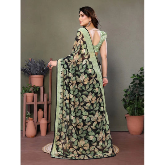 Generic Women's Chiffon Printed Saree With Unstitched Blouse 5.5Mtr (Green)
