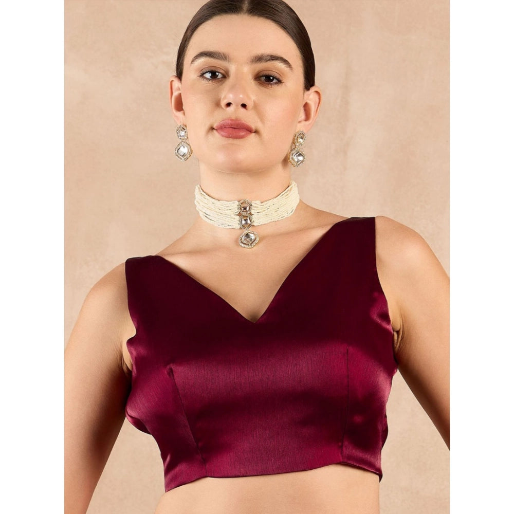 Generic Women's Jimmy Choo solid Saree With Unstitched Blouse 5.5Mtr (Wine )