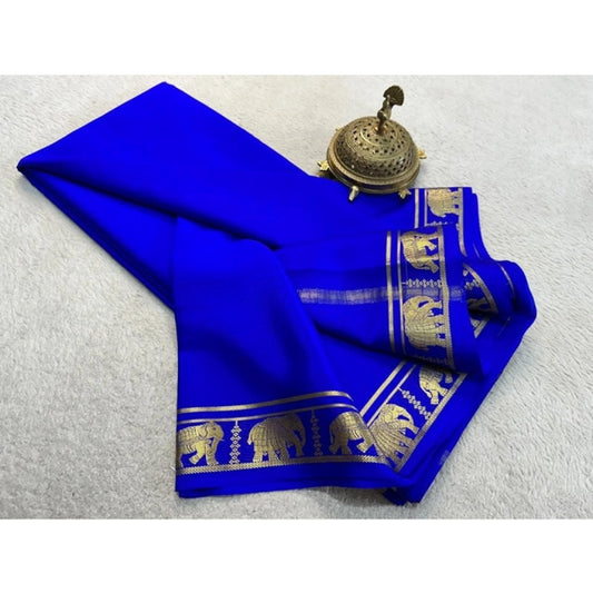 Generic Women's Crepe Chit Pallu Solid Saree With Unstitched Blouse 5.5Mtr (Navy Blue)