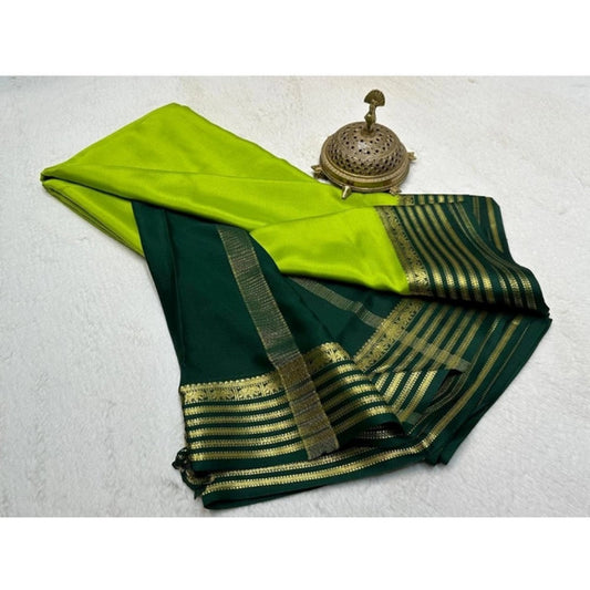 Generic Women's Crepe Chit Pallu Solid Saree With Unstitched Blouse 5.5Mtr (Green)