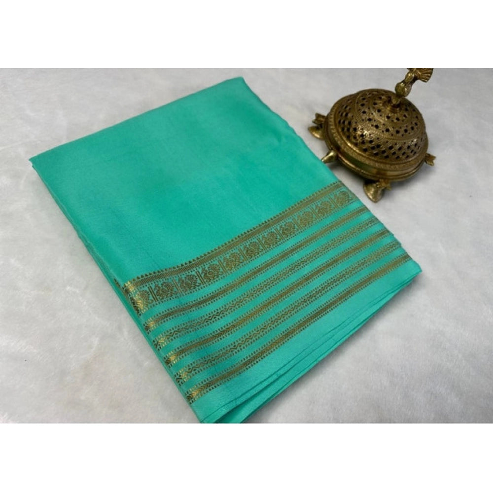 Generic Women's Crepe Chit Pallu Solid Saree With Unstitched Blouse 5.5Mtr (Ramagreen)