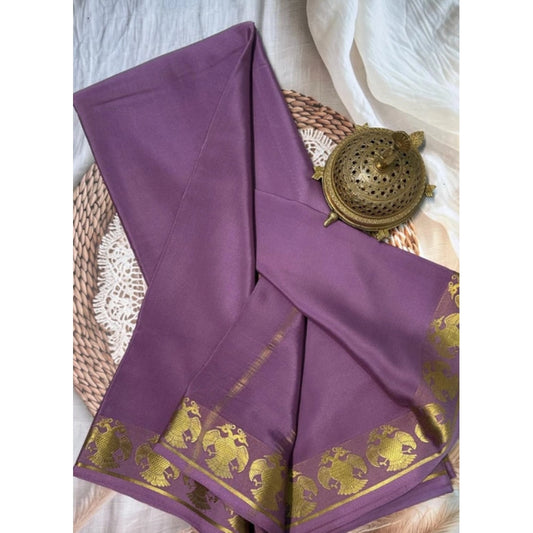 Generic Women's Crepe Chit Pallu Solid Saree With Unstitched Blouse 5.5Mtr (Lavender)