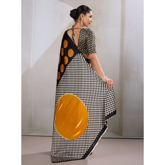 Generic Women's Satin Crepe Printed Saree With Unstitched Blouse 5.5Mtr (Mustard)