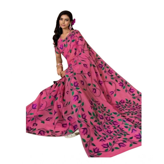 Generic Women's Georgette Printed Saree With Unstitched Blouse 5.5Mtr (Pink)