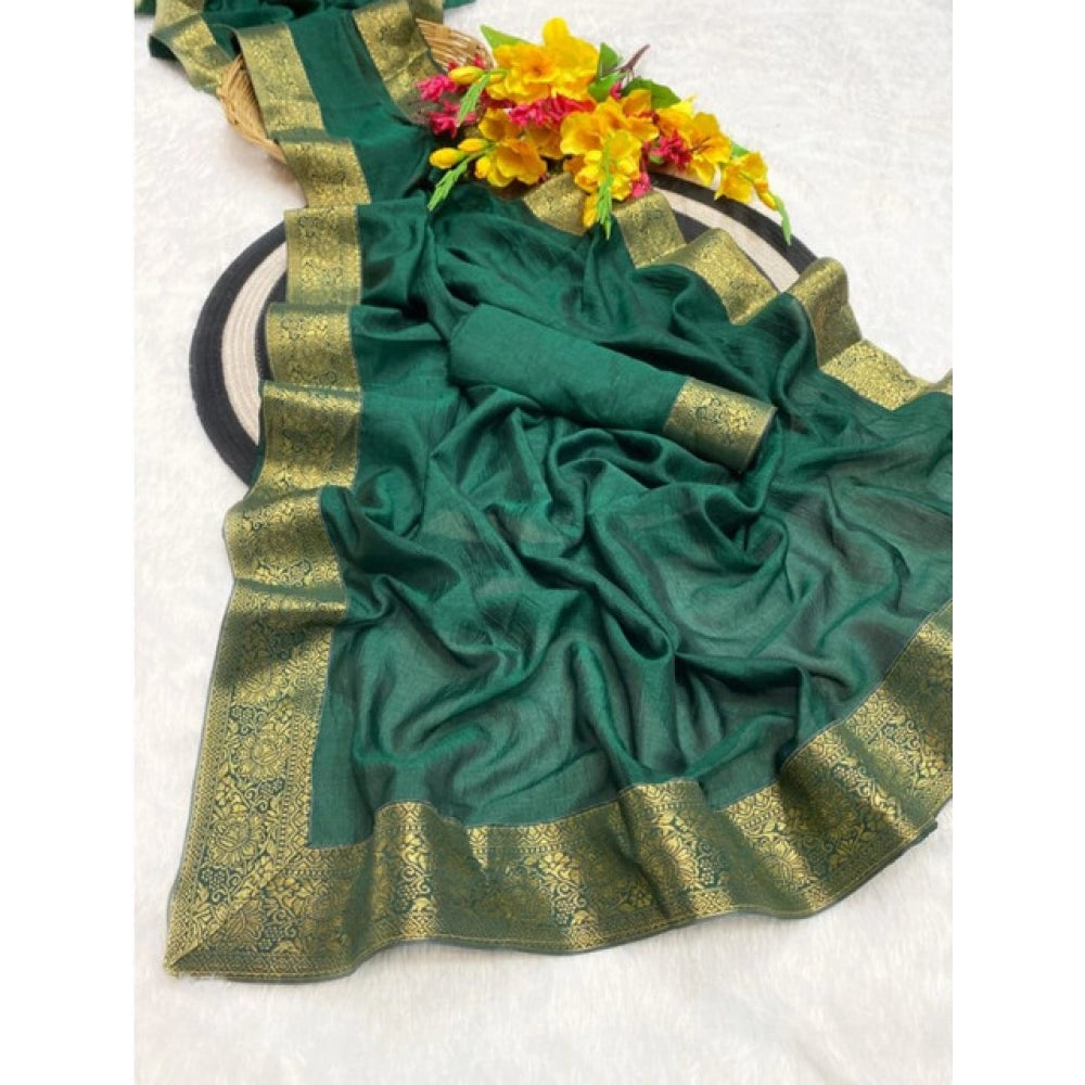 Generic Women's Vichitra Silk Printed Saree With Unstitched Blouse 5.5Mtr (Green)