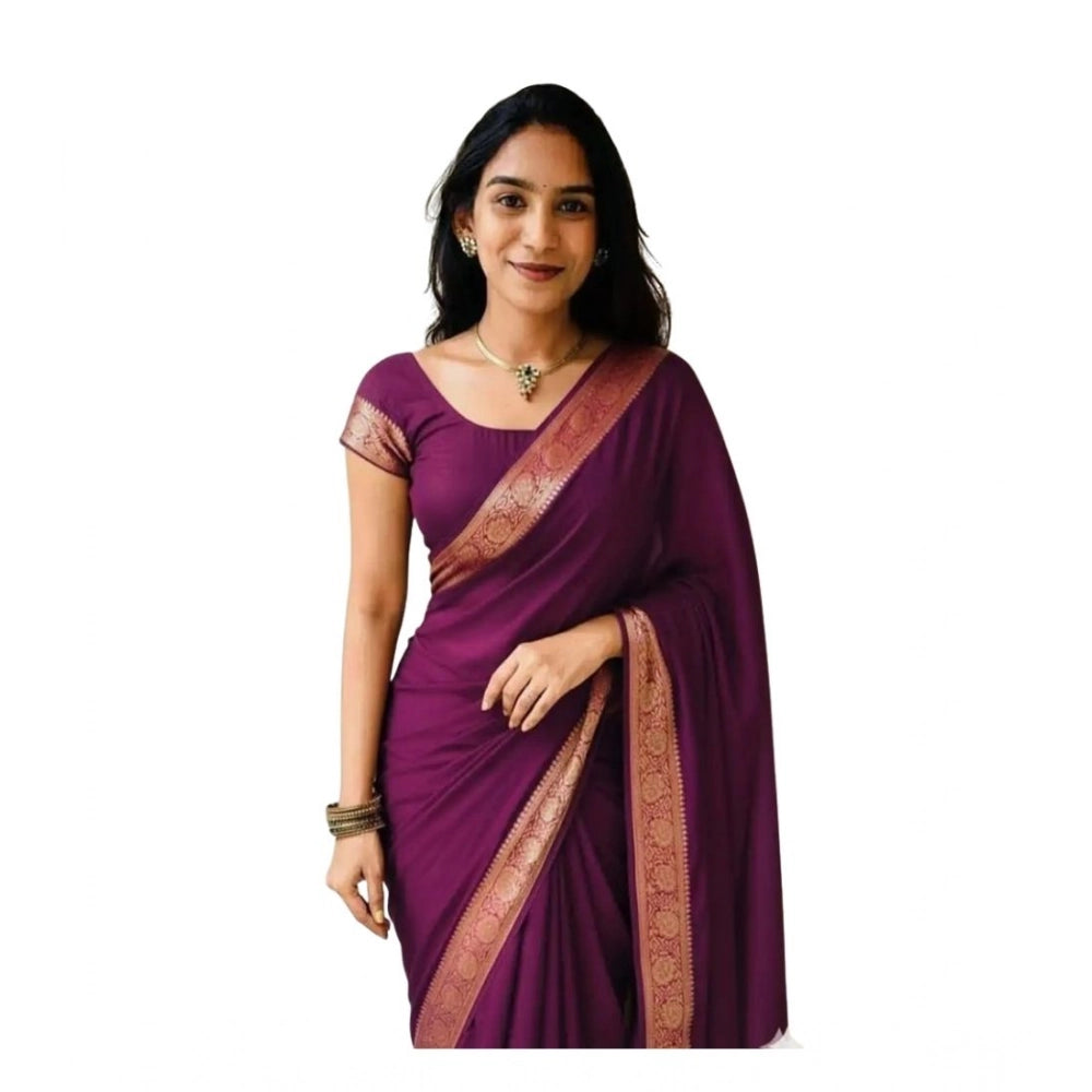 Generic Women's Vichitra Silk Printed Saree With Unstitched Blouse 5.5Mtr (Wine)
