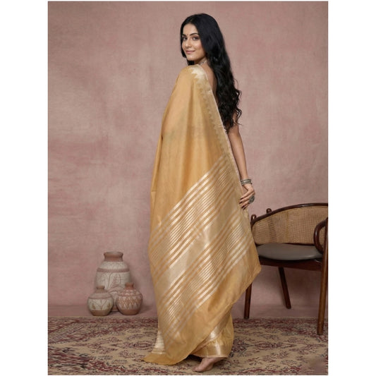 Generic Women's Cotton Printed Saree With Unstitched Blouse 5.5Mtr (Golden)