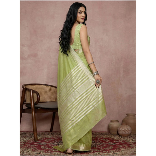 Generic Women's Cotton Printed Saree With Unstitched Blouse 5.5Mtr (Light Green)