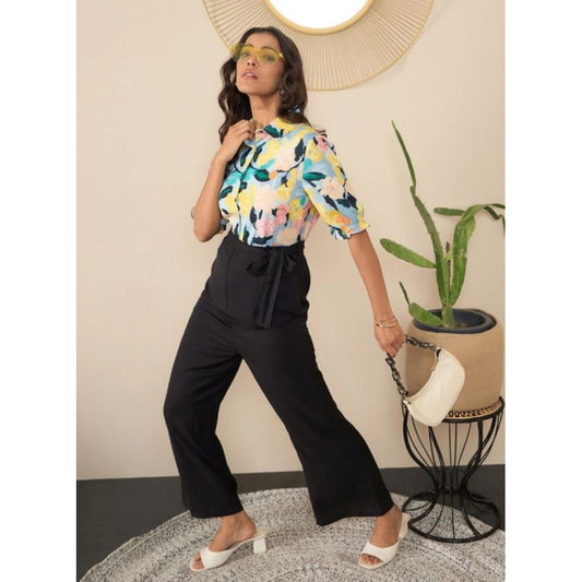 Generic Women's Polyester Floral Half Sleeves Jumpsuit (Multicolor)