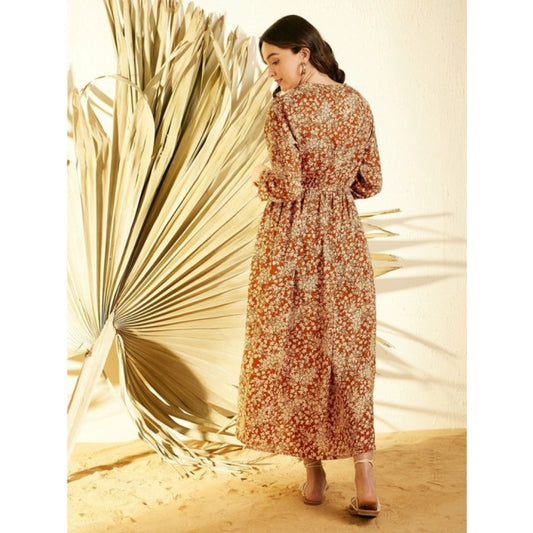 Generic Women's Polyester Floral Long Sleeves Shrug (Brown)