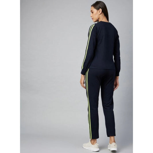 Generic Women's Cotton Solid Long Sleeves Tracksuit (Navy - Green)