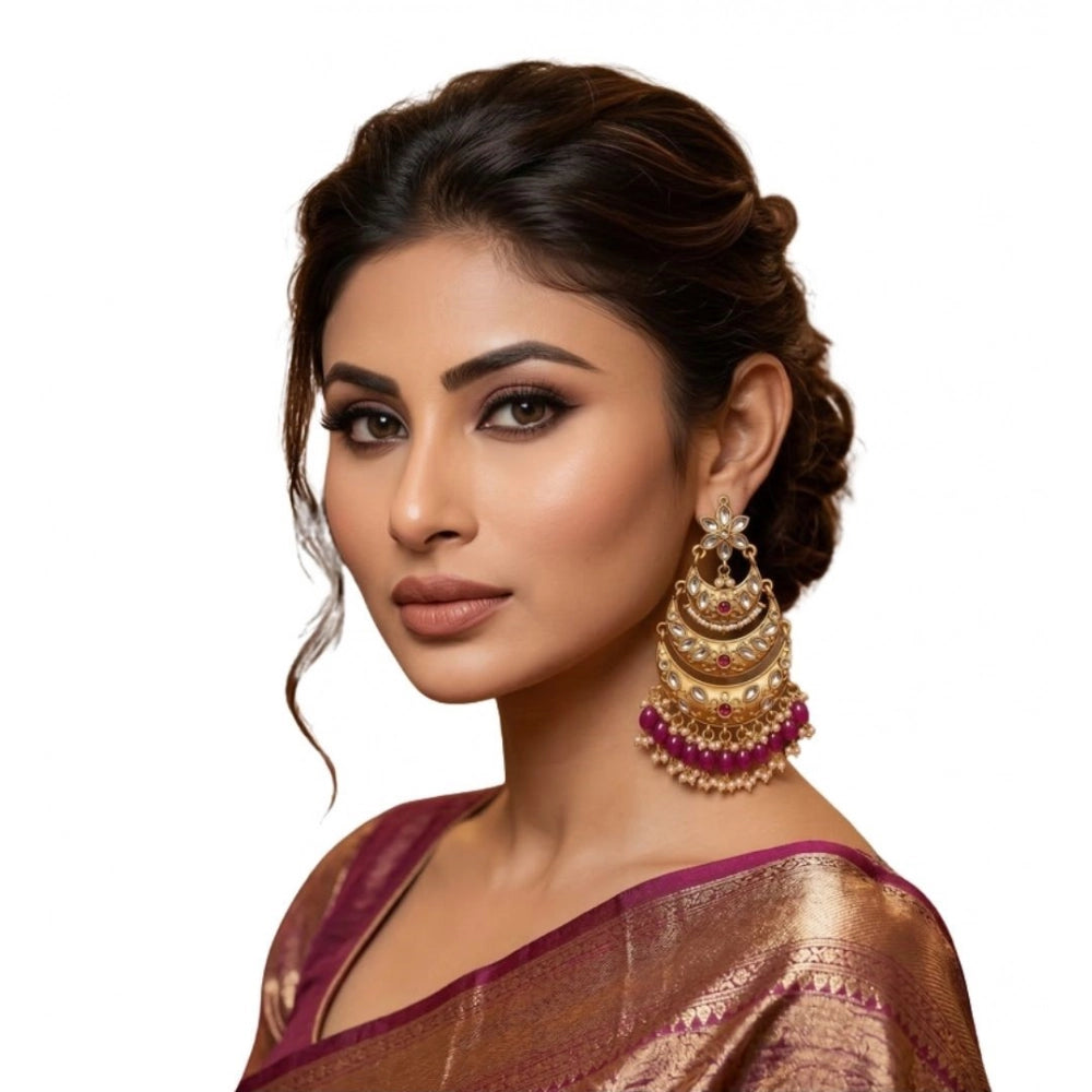 Generic Women's Zinc Alloy Gold Plated Chandbali Earrings (Multicolor)