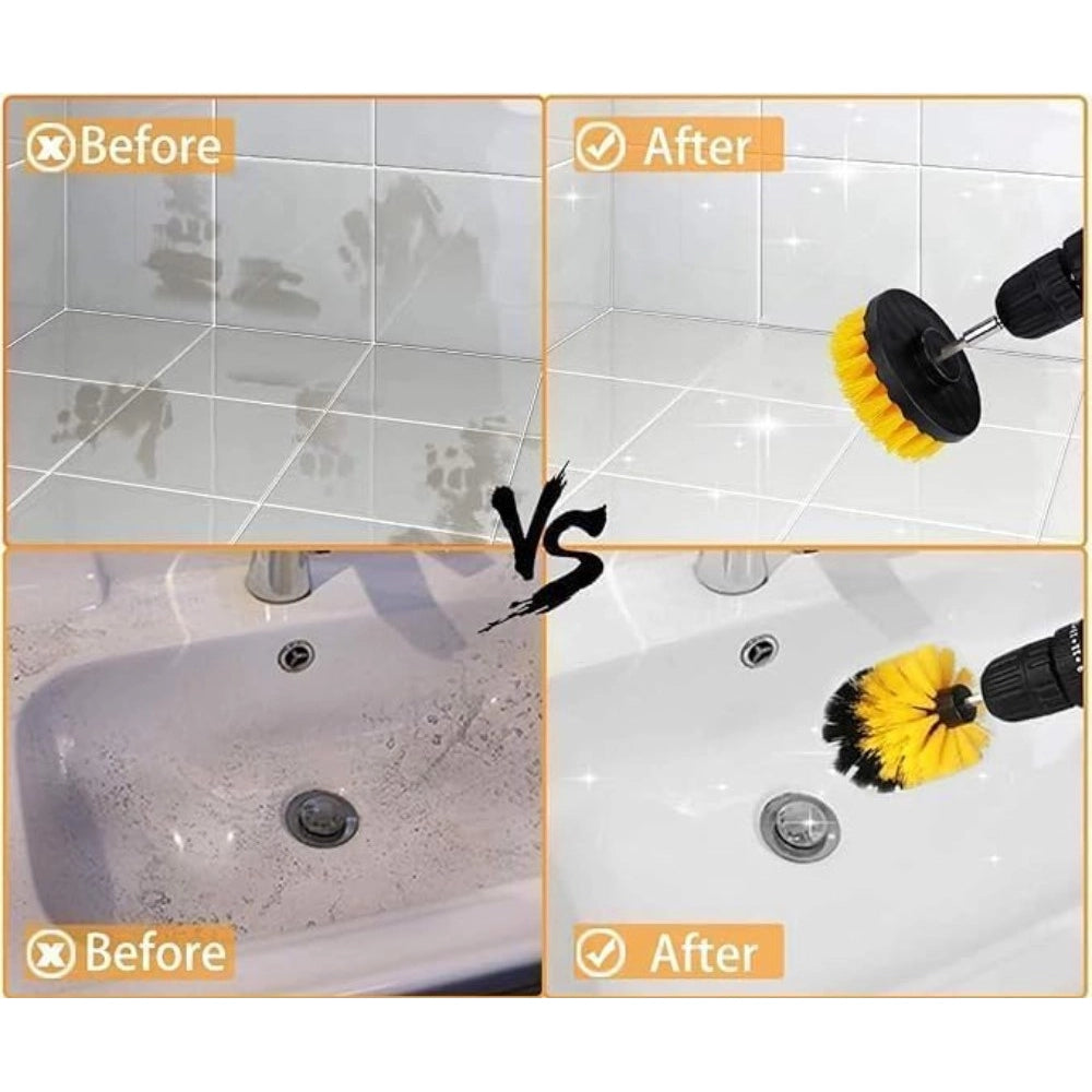 Generic Pack Of 4 Plastic Solid Power Drill Scrub Brush Cleaning Set (Yellow-Black)