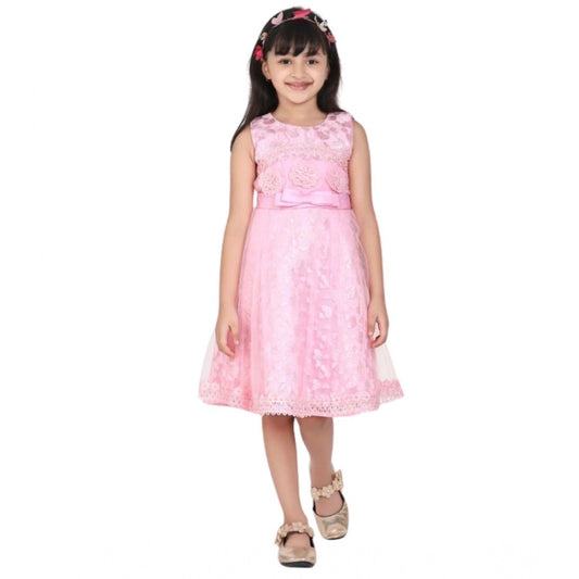 Generic Girl's Net Embroidered Sleeveless Dress (Pink)