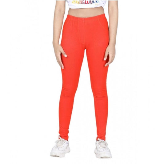 Generic Girl's Cotton Lycra Solid Elasticated Jeggings (Orange)