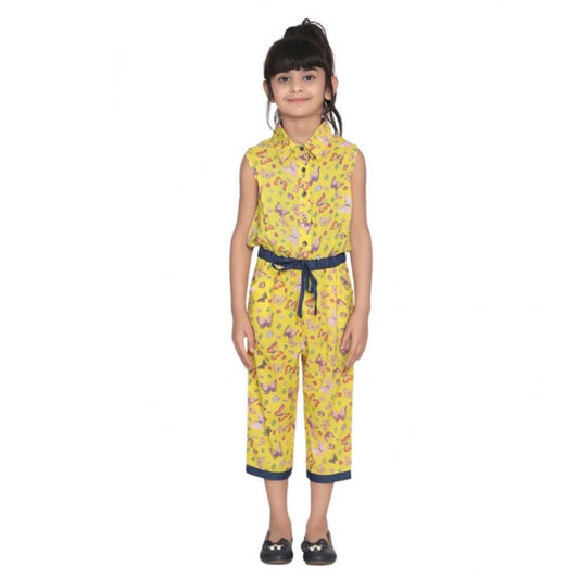 Generic Girl's Cotton Printed Sleeveless Jumpsuit (Yellow)