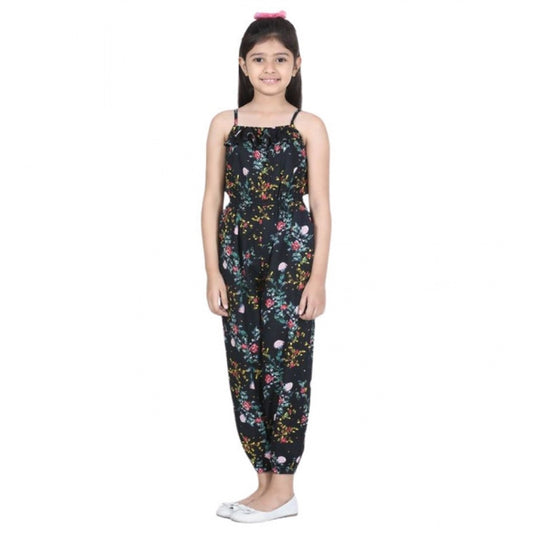 Generic Girl's Rayon Flamingo Print Sleeveless Jumpsuit (Black-Multicolor)
